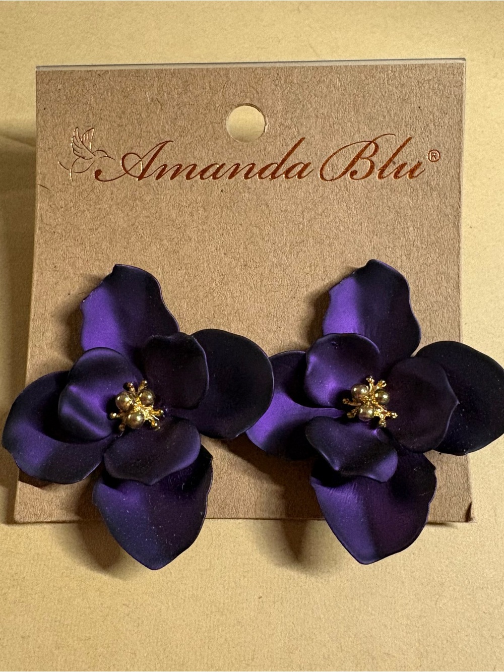 Amanda Blu purple w/ gold flower Statement Earrings